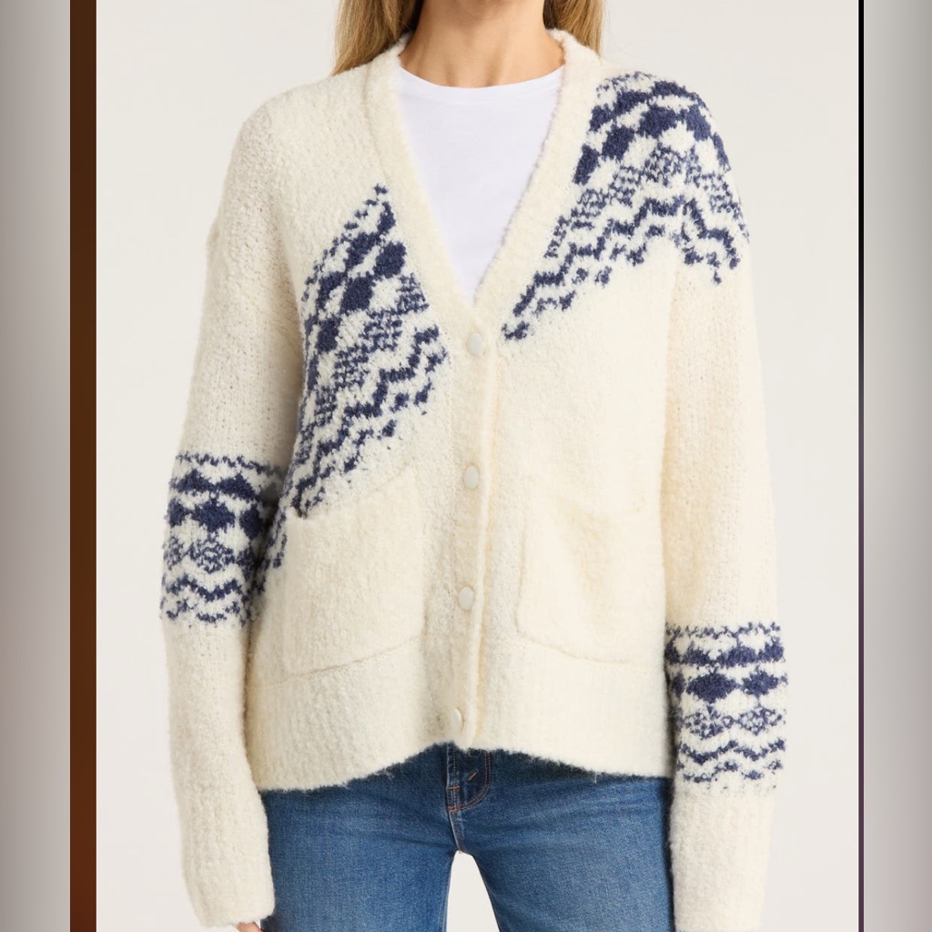 10 Crosby Derek Lam Cream And Blue Cardigan
